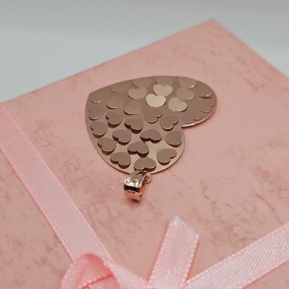Sterling Silver 925 Rose Gold Plated Confetti Heart Pendant - Picture 4 of 11
